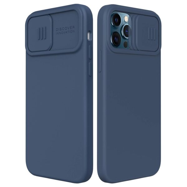 Nillkin iPhone 12/12 Pro Silicone Case, CamShield Silky Case with Slide Camera Cover, Liquid Silicone Full Body Protection Shockproof Case - Blue