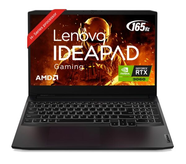 Lenovo IdeaPad Gaming 3 AMD Ryzen 7 5800H 15.6" (39.62cm) FHD IPS Gaming Laptop (16GB/512GB SSD/6GB NVIDIA RTX 3060/165Hz/Win 11/Office 2021/Backlit/3months Game Pass/Shadow Black/2.25Kg), 82K201UNIN