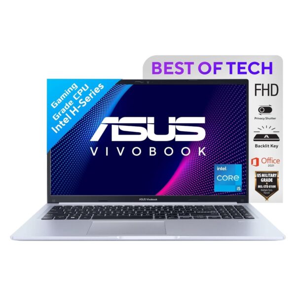ASUS Vivobook 15, Core i5-12500H 12th Gen, 15.6" (39.62 cm) FHD, 60Hz, Thin and Light Laptop (16GB RAM/512GB/Windows 11/Office 2021/Silver/1.7 kg), X1502ZA-EJ542WS