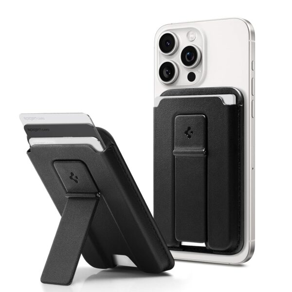 Spigen Smart Fold 2 (MagFit) Magnetic Wallet Card Holder Designed for MagSafe with Kickstand Compatible with iPhone 16, iPhone 15, iPhone 14, iPhone 13, iPhone 12 Models - Black