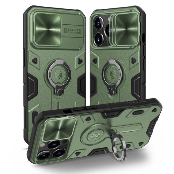 Nillkin Compatible for iPhone 13 Pro Case, CamShield Tough Armor Case with Slide Camera Cover, PC & TPU Impact-Resistant Bumpers Case with Ring Kickstand for iPhone 13 Pro 6.1 inch (2021) (Green)