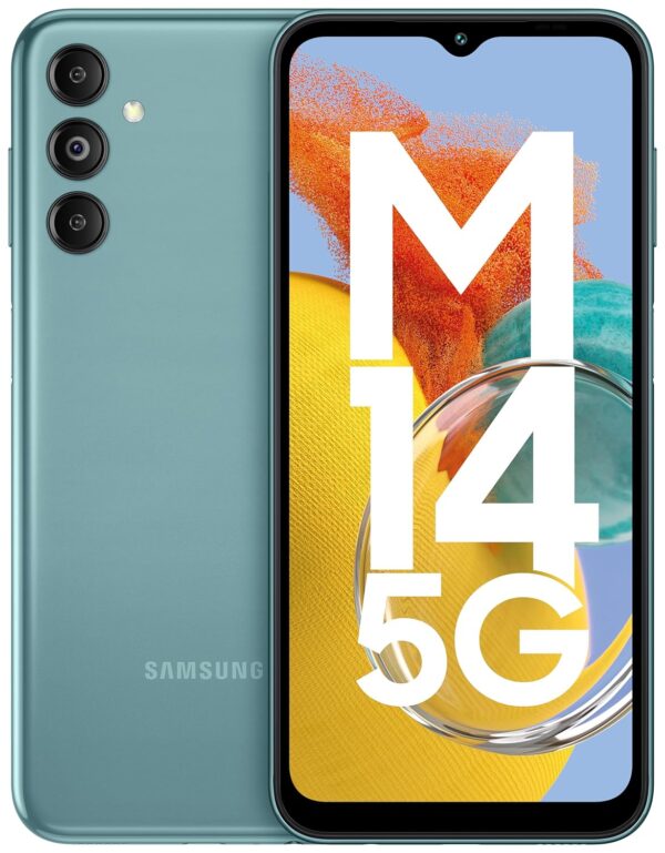 Samsung Galaxy M14 5G (Smoky Teal,6GB,128GB)|50MP Triple Cam|Segment's Only 6000 mAh 5G SP|5nm Processor|2 Gen. OS Upgrade & 4 Year Security Update|12GB RAM with RAM Plus|Android 13|Without Charger