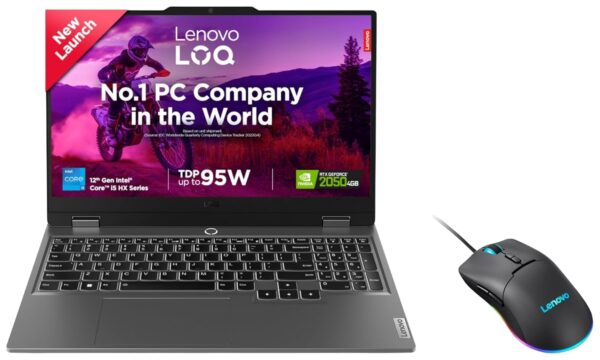 Lenovo LOQ Intel Core i5-12450HX 15.6" (39.6cm) 144Hz 300Nits FHD Gaming Laptop (12GB/512GB SSD/Win/NVIDIA RTX 2050 4GB/Luna Grey/2.4Kg), 83GS008VIN +M210 Mouse